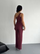 Asimetrik Crop Pantalon Ikili Takım - Gül Kurusu resmi